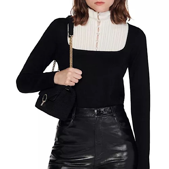 SANDRO Leny Contrast Yoke Sweater New With Tags - Picture 1 of 16